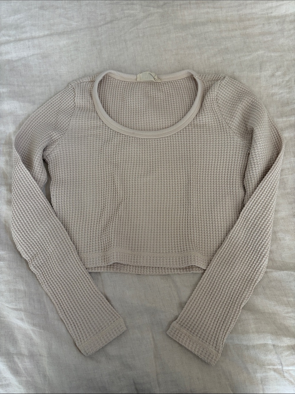 Madewell Long Sleeve Waffle Knit Top in Light Beige